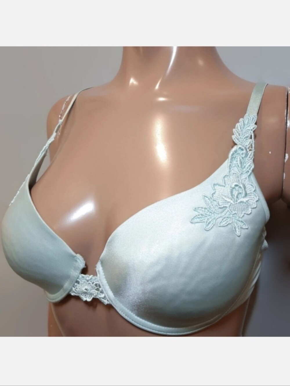 💠VALISERE Lingerie Satin Underwire Demi Bra Embroidered Floral Padded Mint 38B